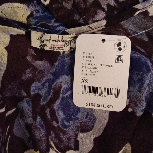 Free People Worth the Wait Silky Floral Maxi Slip Dress in Dark Night Combo XS - Picture 5 of 5